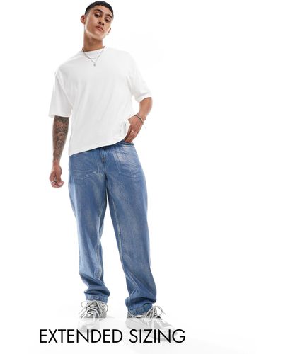 ASOS Jeans ampi lavaggio medio con laminature argento metallizzato - Blu
