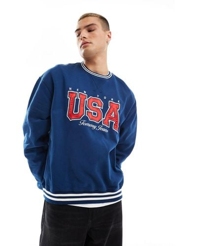 Tommy Hilfiger International Games Unisex Usa Crew Neck Sweatshirt - Blue