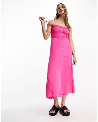 Whistles Gracia Smocked Midi Dress - Pink