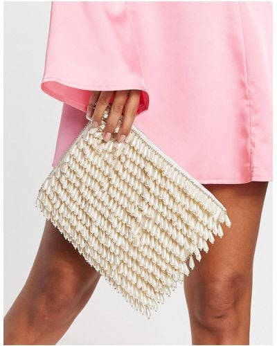 ASOS Embellished Pearl Zip Top Clutch Bag - Pink