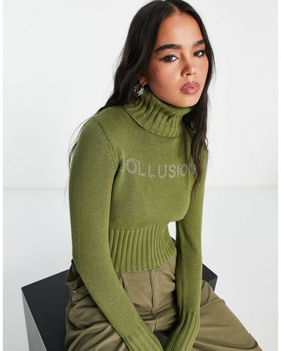 Collusion Knitted Rollneck Jumper With Hotfix Print - Green