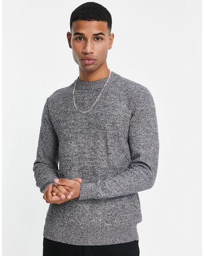 SELECTED Cotton Crew Neck Knitted Sweater - Grey