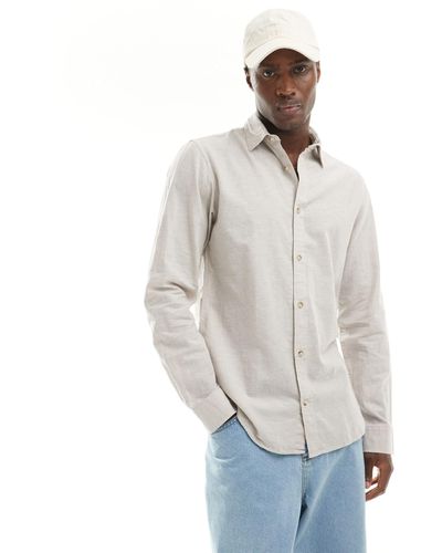 Jack & Jones Long Sleeve Linen Shirt - White