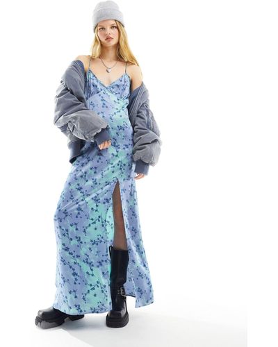 Daisy Street Vestito con spalline sottili lungo anni '90 a fiori - Blu