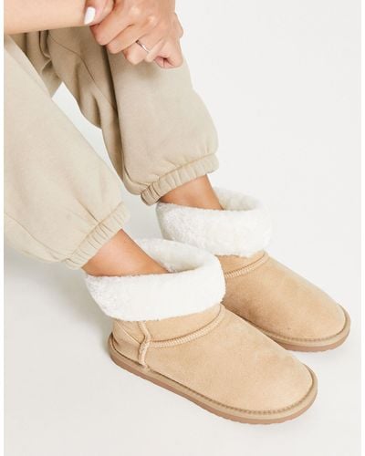Glamorous Faux Suede Slipper Boots - Natural