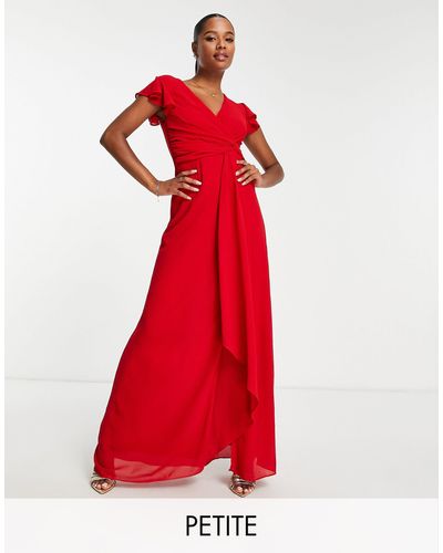 TFNC London Bridesmaid Flutter Sleeve Ruffle Detail Maxi Dress - Red