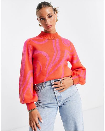French Connection High Neck Cropped Sweater - Red