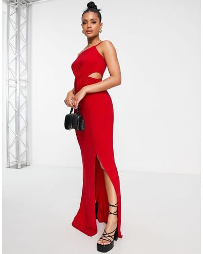 Trendyol Asymmetric Strappy Maxi Dress With Cut Out - Red