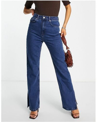 NA-KD Denim Jeans Met Hoge Taille En Split Aan - Blauw