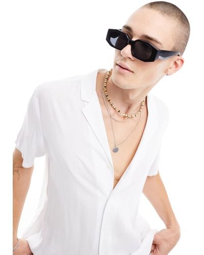 ASOS Chunky Built Up Angled Rectangle Square Sunglasses - White