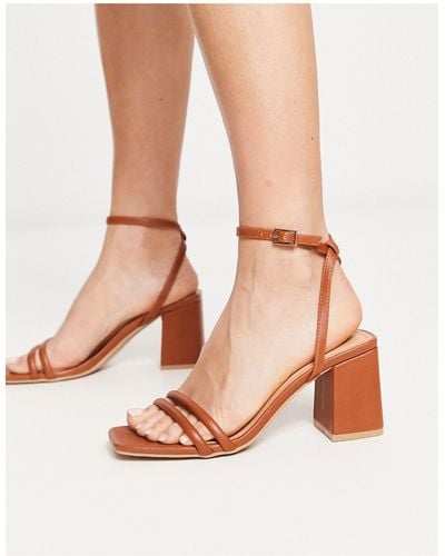 Truffle Collection Square Toe Block Heel Sandals - Brown