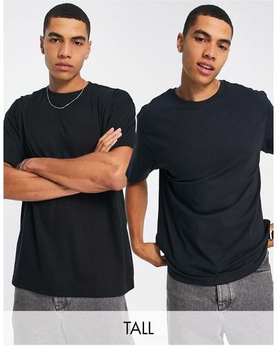 Another Influence Tall - confezione da 2 t-shirt squadrate nere - Nero