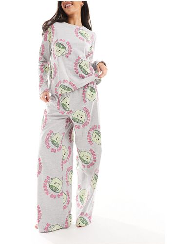 ASOS Matcha Long Sleeve Top & Pants Pyjama Set - White