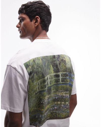 TOPMAN Extreme Oversized Fit T-shirt With Monet The Japanese Footbridge Print - Grey