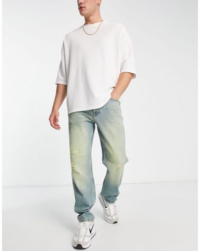 TOPMAN – locker geschnittene, zerrissene jeans mit grünem farbstich - Mehrfarbig