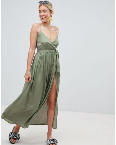 ASOS Woven Wrap Maxi Beach Dress - Green