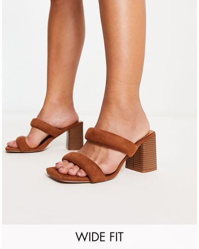 ASOS Wide Fit Height Padded Mid Heeled Mules - Brown
