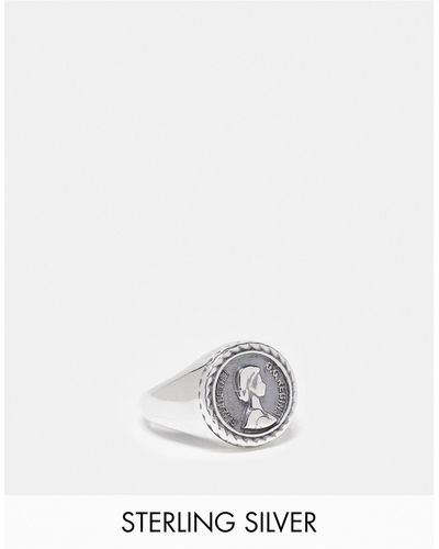 ASOS Sterling Pinky Signet Ring With Penny Detail - Metallic