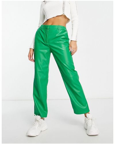 ONLY Faux Leather Straight Leg Trousers - Green