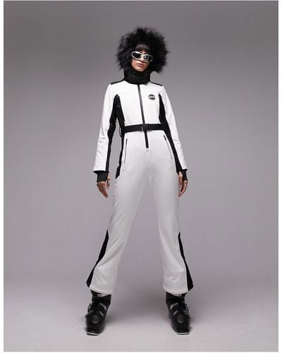 TOPSHOP Sno Ski Suit With Faux Fur Hood & Belt - Gray