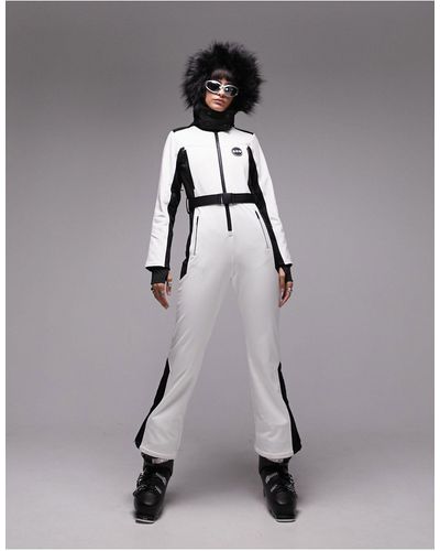 TOPSHOP Sno Ski Suit With Faux Fur Hood & Belt - Grey