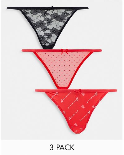 New Look 3 Pack 'amour' Mixed Print Bikini Briefs - Red