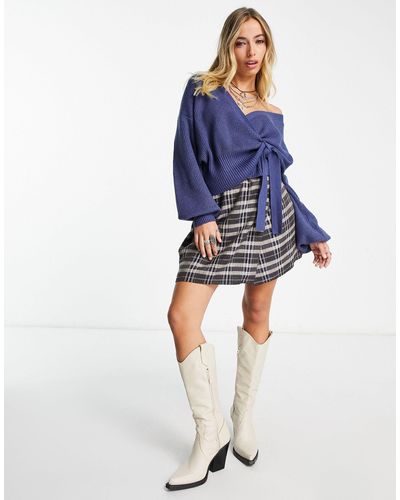 Object Wrap Front Knitted Cardigan - Blue