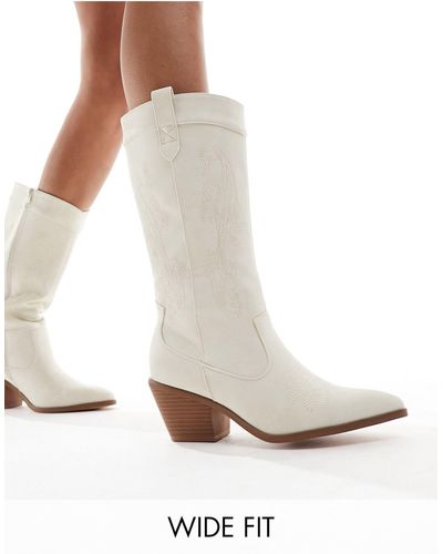 Glamorous Stivali al ginocchio stile western sporco a pianta larga - Bianco