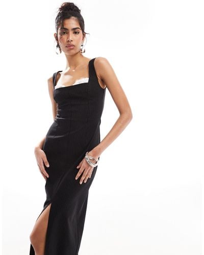 ASOS Square Neck Midi Dress With Peek-a-boo Bra Detail - Black