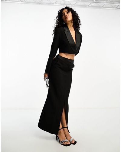 4th & Reckless Falda larga negra asimétrica con ribete - Negro