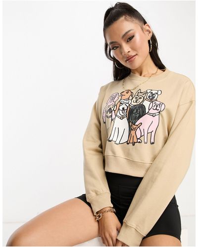 New Love Club Cropped Jumper With Dog Print - Natural