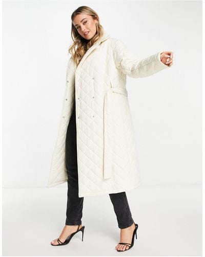 Forever New Quilted Wrap Coat - Natural