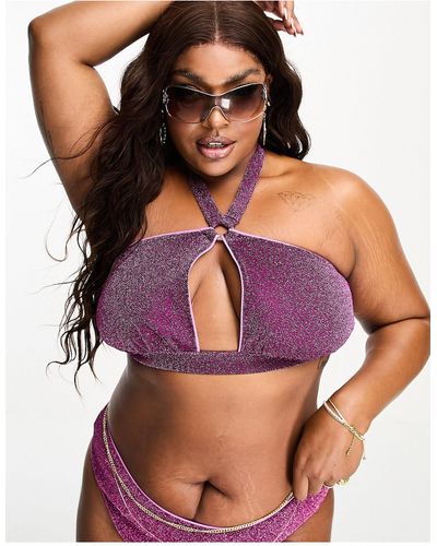 ASOS Asos Design Curve - Mix En Match - Bikinitopje Met Halternek En Ringdetail - Roze