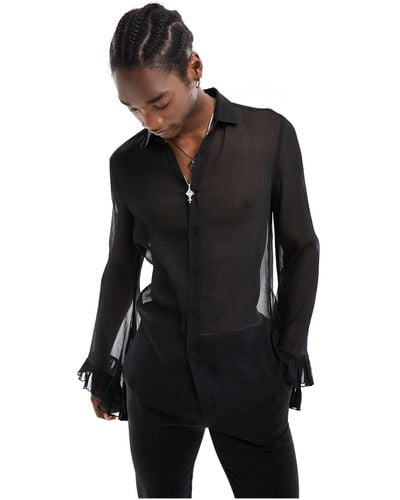 ASOS Chiffon Shirt With Sleeve Details - Black
