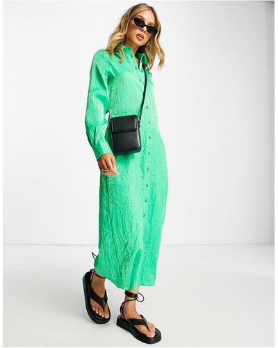 TOPSHOP Premium Textured Midi Shirt Dress - Green