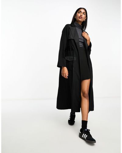 River Island Utility Satin Contrast Duster Trench Coat - Black