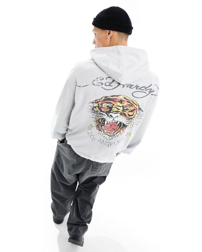 Ed Hardy Oversized Hoodie With Tiger Back Print - White