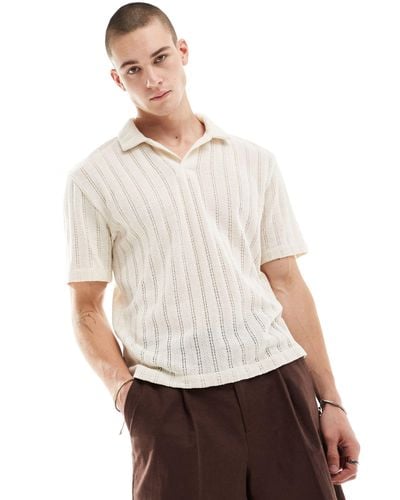 Pull&Bear Open Weave Textured Polo - White