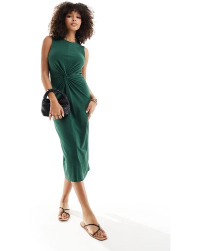 Mango Cinched Waist Sleeveless Dress - Green