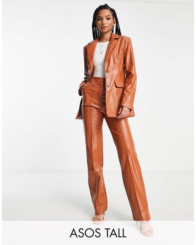 ASOS Asos Design Tall Fitted Leather Look Blazer - Orange