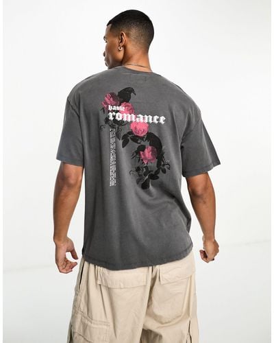 ADPT Super Oversized T-shirt With Roses Back Print - Gray