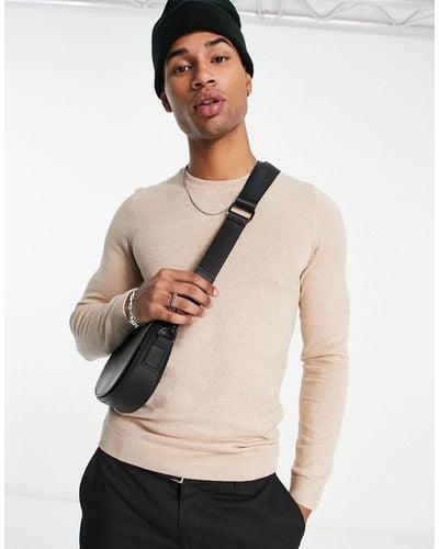 New Look Muscle Fit Knitted Sweater - Natural