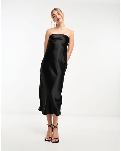 Miss Selfridge Satin Bandeau Maxi Slip Dress - Black