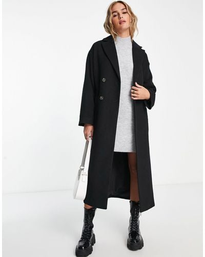 Monki Belted Wool Blend Double Breasted Coat - Black