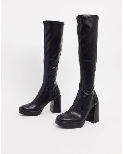 Pull&Bear Platform Heel Knee Boots - Black