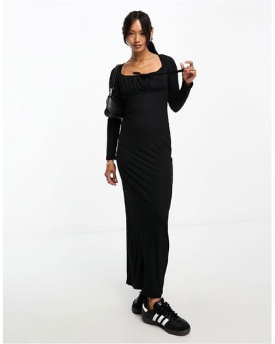 ASOS Long Sleeve Ruched Bust Maxi Dress With Tie Front - Black