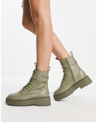 ASOS Alix Chunky Lace Up Ankle Boots - Green