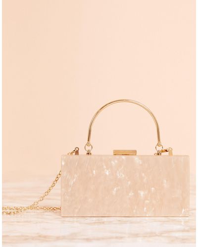 ASOS Marble Clutch Bag With Metal Handle - Natural