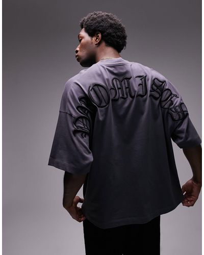 TOPMAN Heavyweight Extreme Oversized Fit T-shirt With Front And Back Promises Embroidery - Black