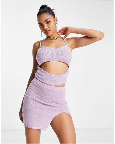 AsYou Knitted Mini Skirt Co-ord With Diamante Hem - Purple